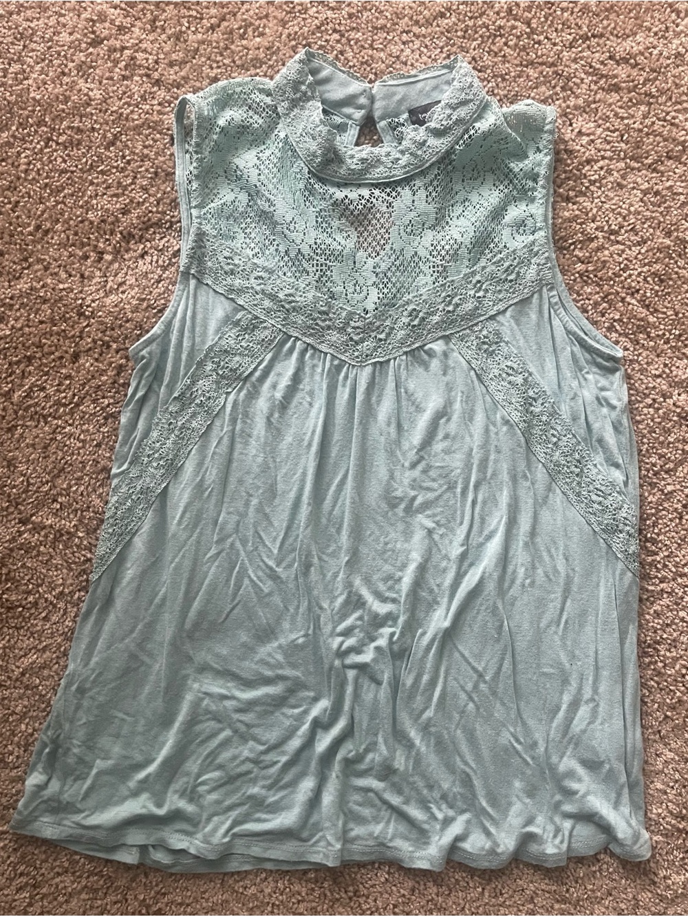 Tempted Mock Neck Lace Boho Swing Tank Top- Large